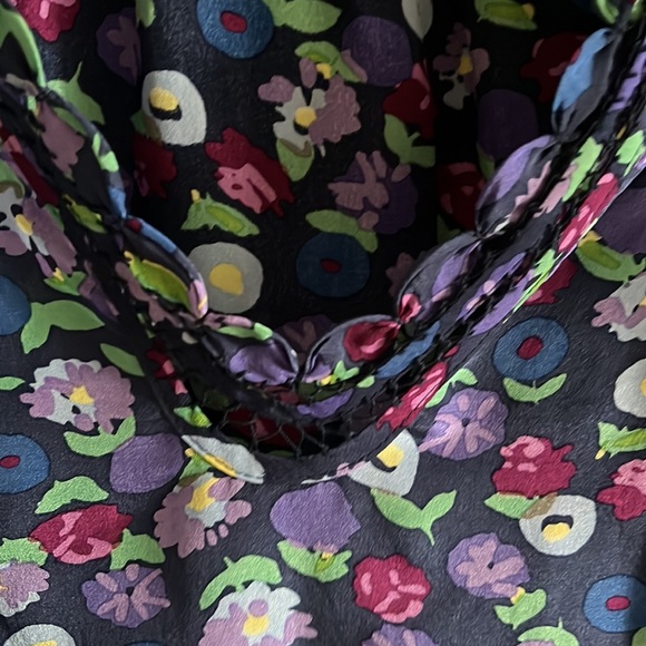 Rebecca Taylor 100% Silk Purple Floral Longsleeve V-Neck Size 6 - Picture 4 of 7